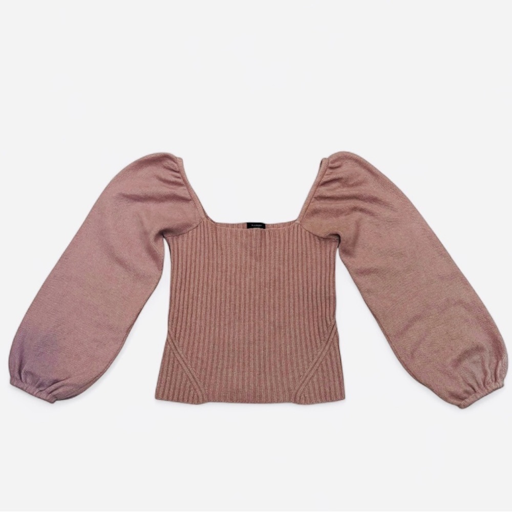 Halogen Puff Sleeve Square Neck Sweater Wool Blend Purple Heaven Lilac Small